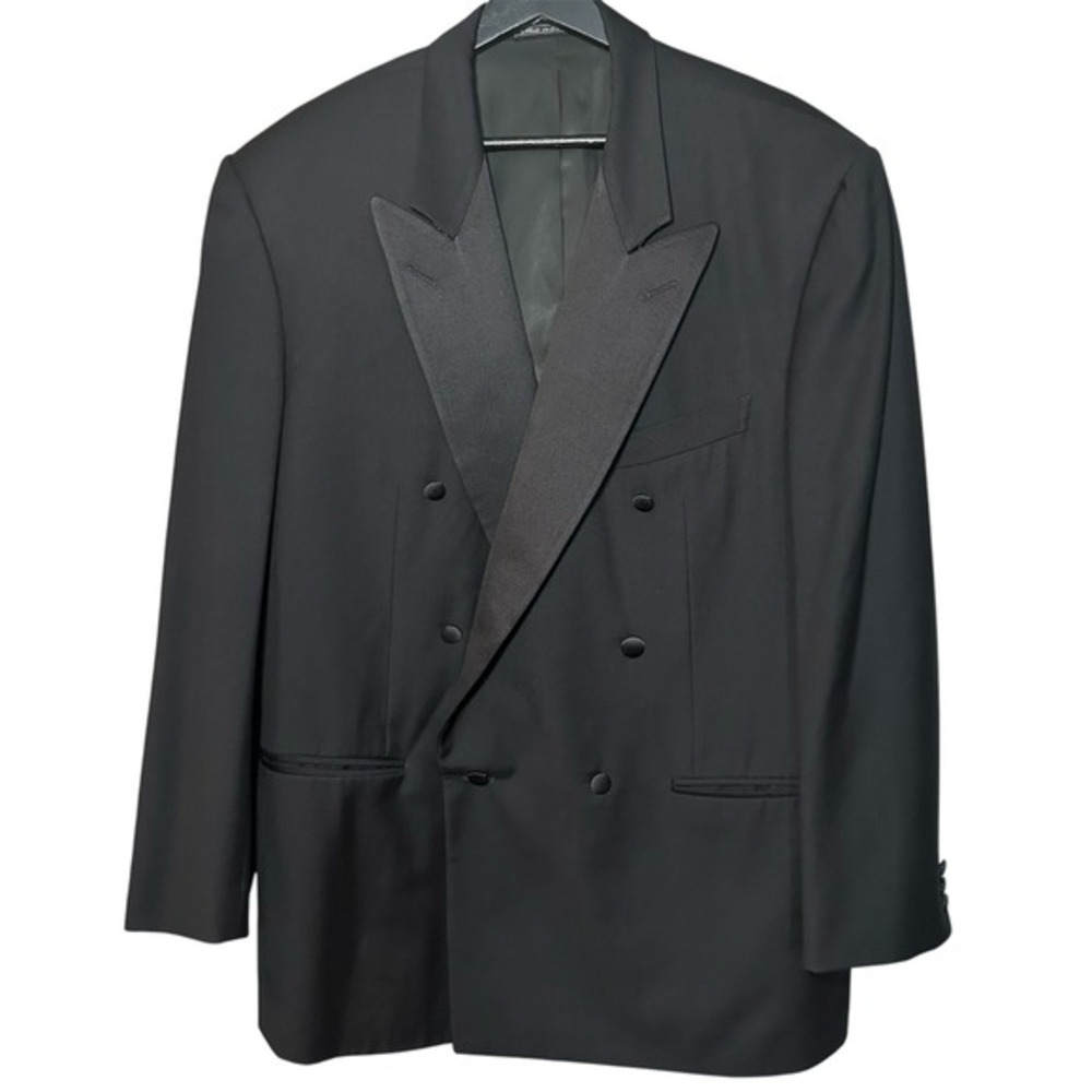 Ermenegildo Zegna Mens 54 Black Wool Tuxedo Jacket Peak Lapel Double Breasted